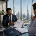 Corporate consultants analyzing business registration in Dubai paperwork for mainland and free zone setup