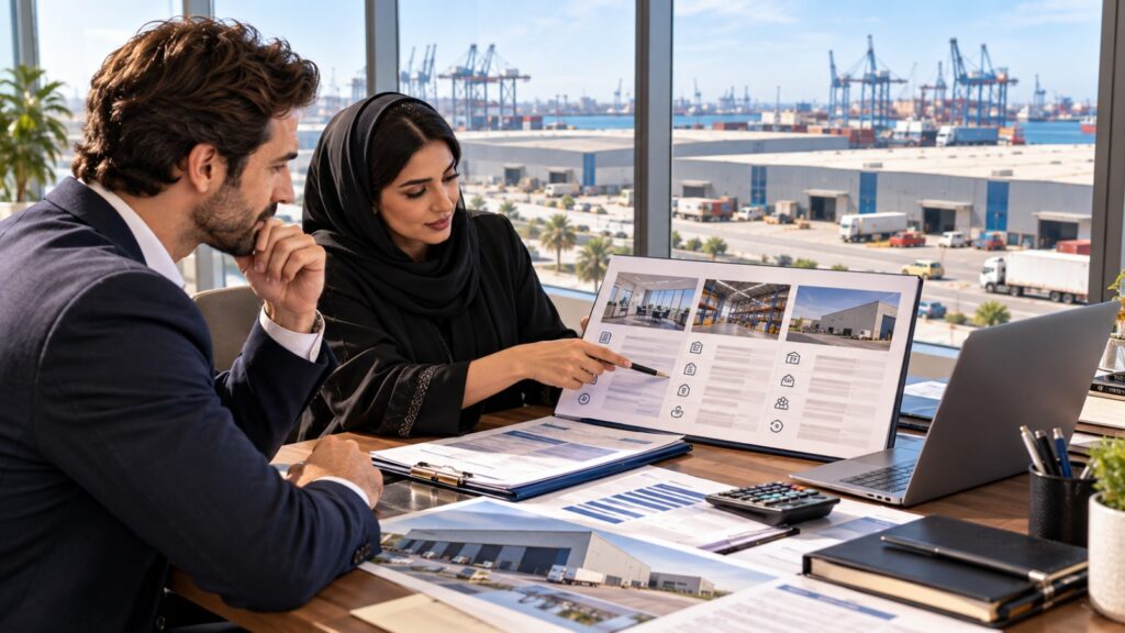 Consultant comparing Hamriyah Free Zone license, workspace and visa costs